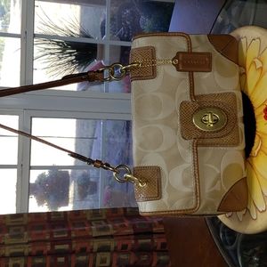 💘💘💘COACH SNAKESKIN LEATHER CANVAS SIGNATURE JACQUARD KHAKI BAG
